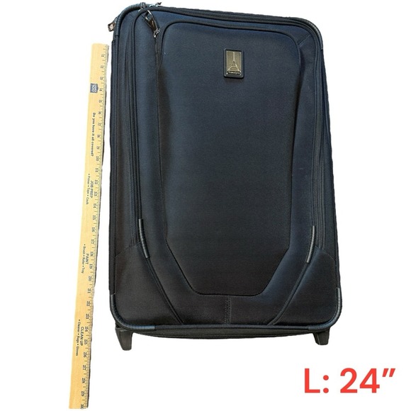 Travelpro Luggage Black 4 Wheels Powerscope Leather Handle Canvas Carry On Bag - Picture 7 of 16